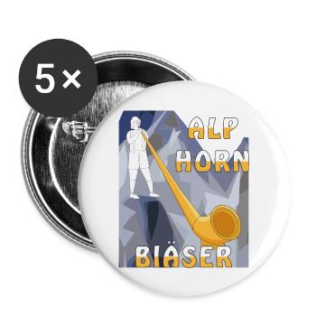 ALPHORN BLÄSER - Buttons groß 56 mm (5er Pack) - Weiß - Vorne