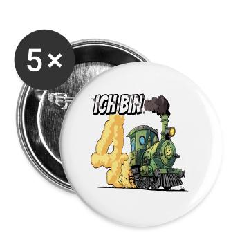 Ich bin 4 - 4. Geburtstag Zug Dampflok - Buttons groß 56 mm (5er Pack) - Weiß - Vorne