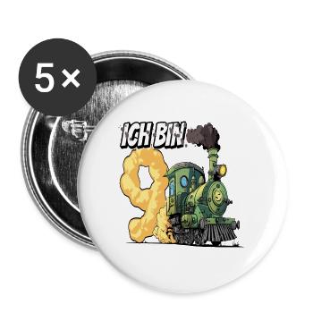 Ich bin 9 - 9. Geburtstag Zug Dampflok - Buttons groß 56 mm (5er Pack) - Weiß - Vorne