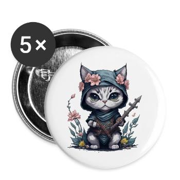 Fühle dich episch mit der Ninja-Katze - Buttons groß 56 mm (5er Pack) - Weiß - Vorne