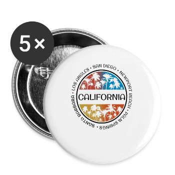 Kalifornische Palme Stilvolles Urlaubssouvenir - Buttons groß 56 mm (5er Pack) - Weiß - Vorne