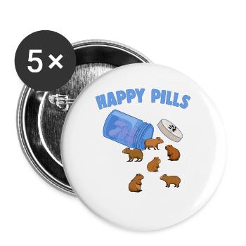 Happy Pills Capibara Lustige Capybaras Liebhaber Humor - Buttons groß 56 mm (5er Pack) - Weiß - Vorne