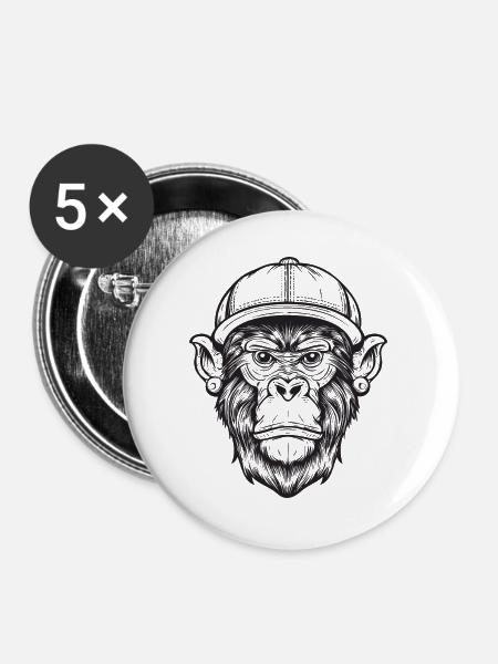 Funky Affe - Buttons groß 56 mm (5er Pack) - Weiß