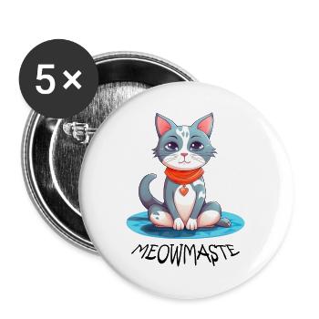 Meowmaste - Yoga Katze in Lotus Pose - Buttons groß 56 mm (5er Pack) - Weiß - Vorne