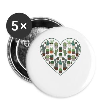 Succulent Cactus Succa Lover Heart Plant - Buttons large 2.2''/56 mm (5-pack) - white - Front