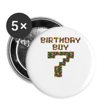 Nettes Geschenk zum 7. Geburtstag 7 Jahre altes Blockgebäude - Buttons groß 56 mm (5er Pack) - Weiß - Vorne