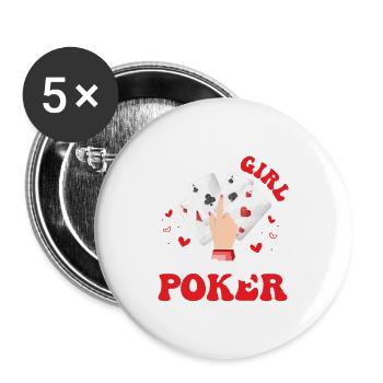 Juste une fille qui aime le joueur de cartes de jeu de poker - Lot de 5 grands badges (56 mm) - blanc - Devant