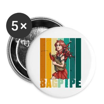 Schöne Dudelsackspielerin Dudelsack - Buttons groß 56 mm (5er Pack) - Weiß - Vorne