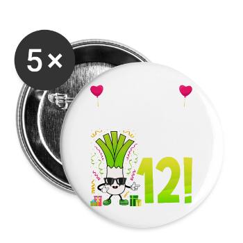 Hurra der Lauch wird 12 - Buttons groß 56 mm (5er Pack) - Weiß - Vorne