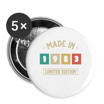 Jahrgang 1983 Geburtstagsgeschenk 1983 - Buttons groß 56 mm (5er Pack) - Weiß - Vorne