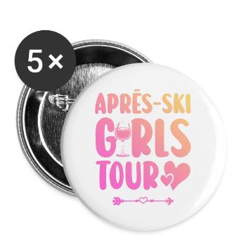 Apres-Ski Party Team - Buttons groß 56 mm (5er Pack) - Weiß - Vorne