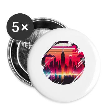 New York City Skyline Sonnenuntergang Hitze - Buttons groß 56 mm (5er Pack) - Weiß - Vorne