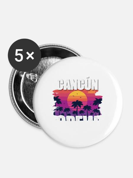 Cancun Urlaub - Buttons groß 56 mm (5er Pack) - Weiß