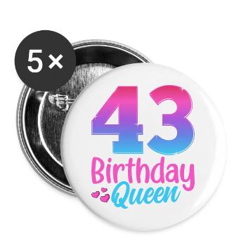 Anniversaire Queen 43 Geburtstag - Lot de 5 grands badges (56 mm) - blanc - Devant