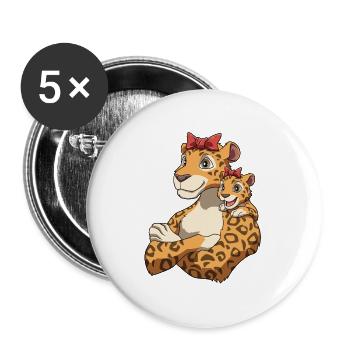 Leopard mit niedlichem Leoparden Kind für Mama - Buttons groß 56 mm (5er Pack) - Weiß - Vorne