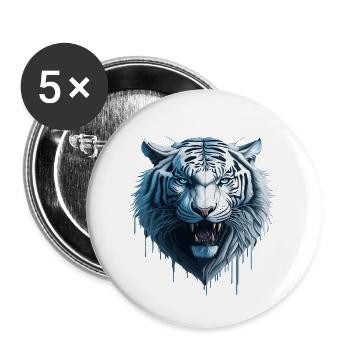 WILDES WHITE TIGER DESIGN - Buttons groß 56 mm (5er Pack) - Weiß - Vorne