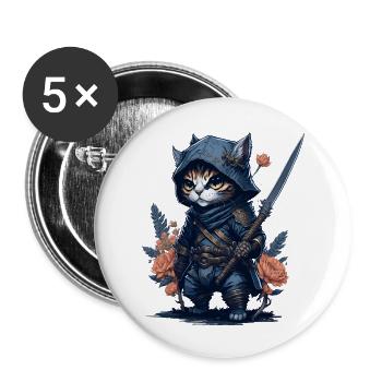 Get ready for action with the ninja cat - Buttons large 2.2''/56 mm (5-pack) - white - Front
