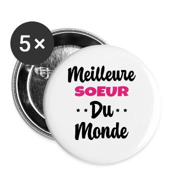 Meilleure Soeur Du Monde Humour Cadeau - Lot de 5 grands badges (56 mm) - blanc - Devant