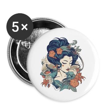 Femme rétro - Lot de 5 grands badges (56 mm) - blanc - Devant