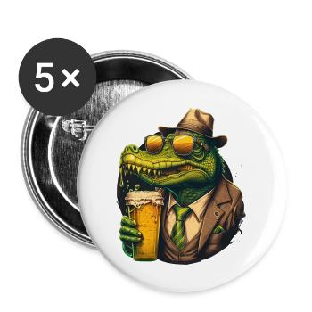 Cool crocodile with sunglasses in a suit and beer - Buttons large 2.2''/56 mm (5-pack) - white - Front
