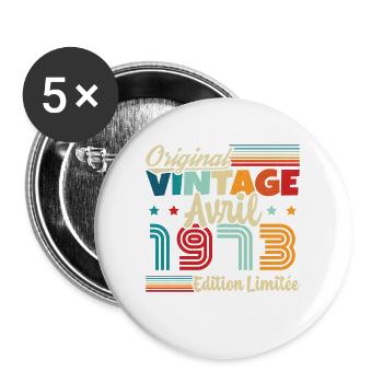 Birthday gift April 1973 Vintage Retro - Buttons large 2.2''/56 mm (5-pack) - white - Front