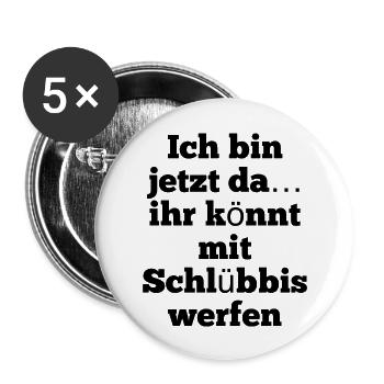 T-Shirt "ich bin jetzt da" - Buttons groß 56 mm (5er Pack) - Weiß - Vorne