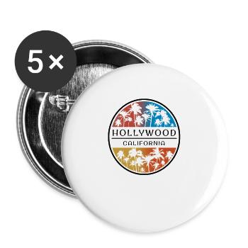 Hollywood California Palm Tree Vacances élégantes - Lot de 5 grands badges (56 mm) - blanc - Devant