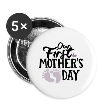 Premier bébé de la fête des mères - Lot de 5 grands badges (56 mm) - blanc - Devant
