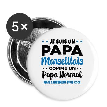 Homme Papa Marseillais Cadeau Père Humour - Lot de 5 grands badges (56 mm) - blanc - Devant