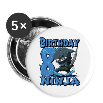 Shark Ninja I'm 8 - Action Underwater Birthday - Buttons large 2.2''/56 mm (5-pack) - white - Front