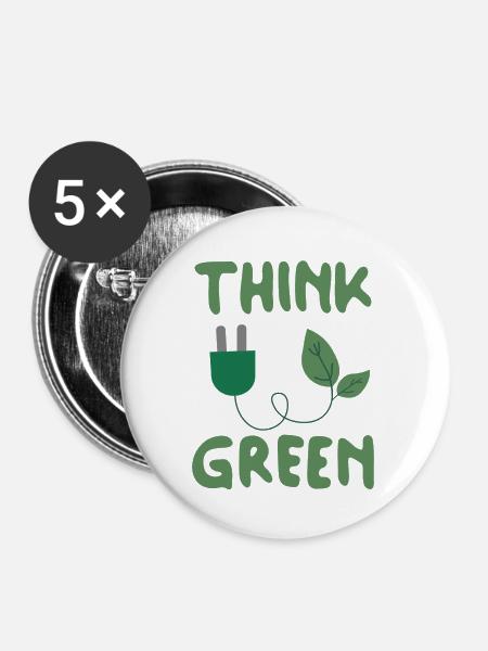 Think Green - Buttons groß 56 mm (5er Pack) - Weiß