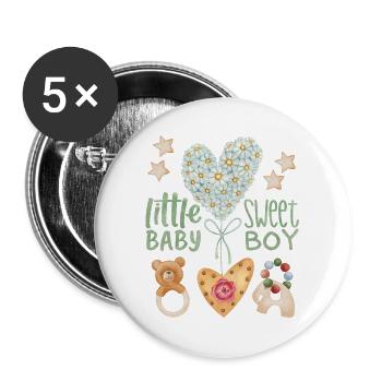 Bébé Dicton, Mignon Bébé Garçon, Kawaii Bébé - Lot de 5 grands badges (56 mm) - blanc - Devant