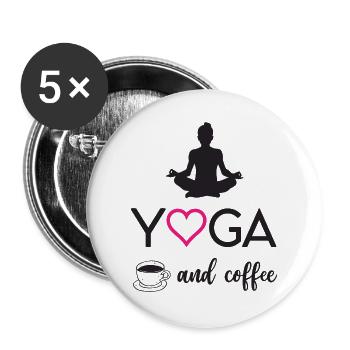 Yoga et café - Lot de 5 grands badges (56 mm) - blanc - Devant