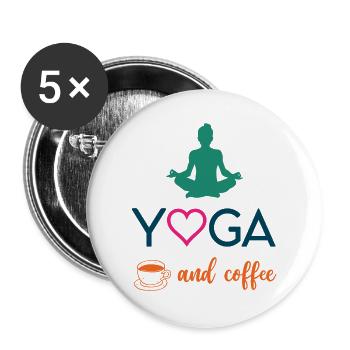 Yoga et café - Lot de 5 grands badges (56 mm) - blanc - Devant