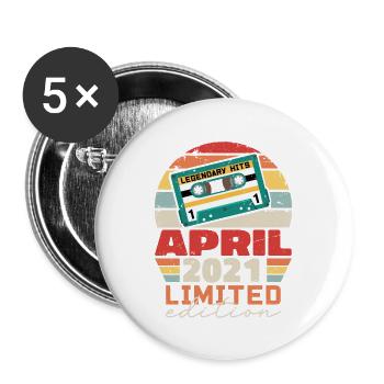 Avril 2021 Vintage Anniversaire Rétro Cadeau, 2021 - Lot de 5 grands badges (56 mm) - blanc - Devant
