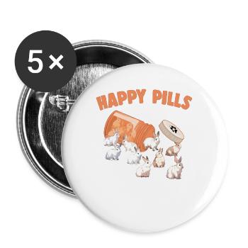 Happy Pills Lapin géant flamand Drôle de lapin race - Lot de 5 grands badges (56 mm) - blanc - Devant