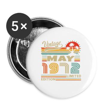 Vintage Mai 1972 Geburtstagsgeschenk - Buttons groß 56 mm (5er Pack) - Weiß - Vorne