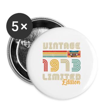Jahrgang 1973 Geburtstagsgeschenk 1973 - Buttons groß 56 mm (5er Pack) - Weiß - Vorne