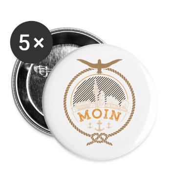 Moin Hamburg Skyline Silhouette Möwe Seemann - Buttons groß 56 mm (5er Pack) - Weiß - Vorne