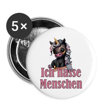 Petite licorne noire mignonne avec dicton - Lot de 5 grands badges (56 mm) - blanc - Devant