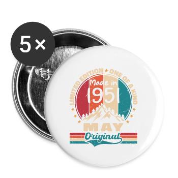 Mai 1951 Anniversaire Mai 1951 Original Mai Cadeau - Lot de 5 grands badges (56 mm) - blanc - Devant
