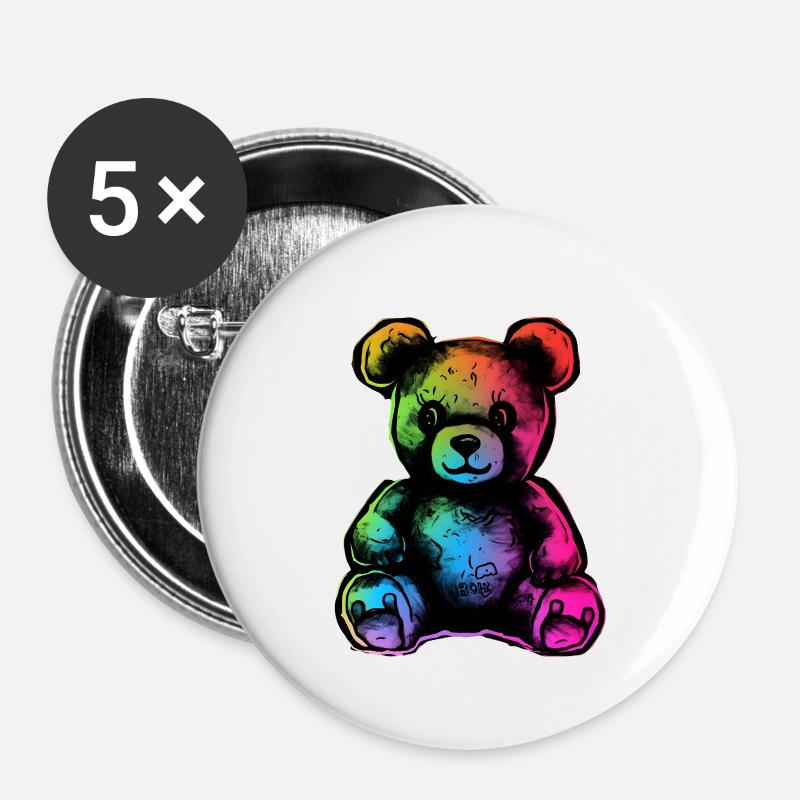 Rainbow teddy bear - Buttons large 2.2''/56 mm (5-pack) - white