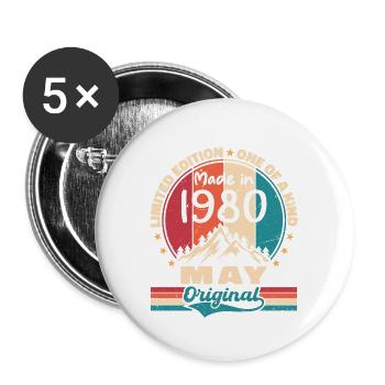 May 1980 Birthday May 1980 Original May Gift - Buttons large 2.2''/56 mm (5-pack) - white - Front