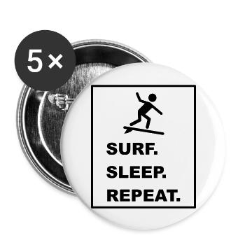 Design cool « Surf Sleep Repeat » pour lui et elle - Lot de 5 grands badges (56 mm) - blanc - Devant