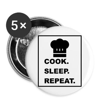 Design cool « Cook Sleep Repeat » pour lui et elle - Lot de 5 grands badges (56 mm) - blanc - Devant