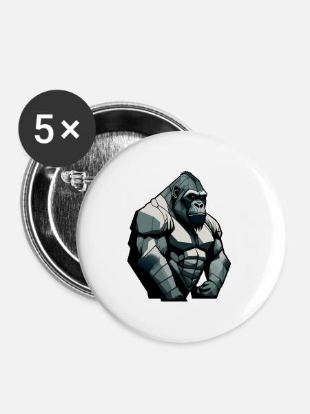 Gorilla mit einfachem Design - Buttons groß 56 mm (5er Pack) - Weiß