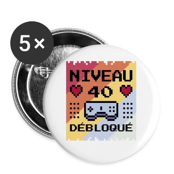 cadeau humour geek gamer goodies 40 ans - Lot de 5 grands badges (56 mm) - blanc - Devant