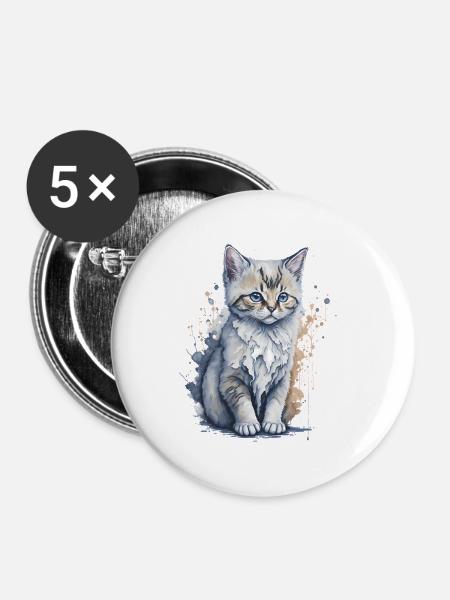 Aquarellmalerei eines niedlichen Kätzchens - Buttons groß 56 mm (5er Pack) - Weiß