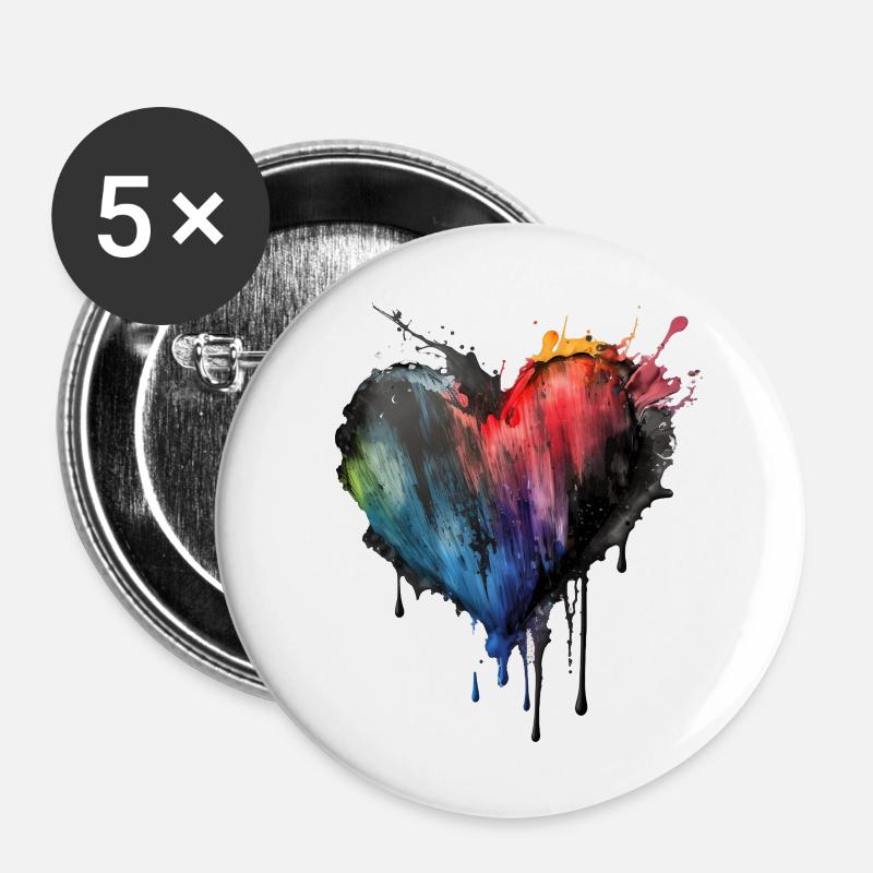 Heart Color Drop Abstract - Buttons large 2.2''/56 mm (5-pack) - white