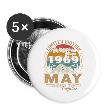 Vintage Nées En Mai 1969 Cadeau D'anniversaire - Lot de 5 grands badges (56 mm) - blanc - Devant